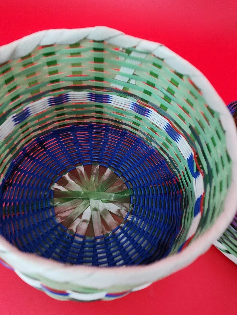 Handwoven From Recycled Colorful Plastic Straps in Geometric Design All Purpose